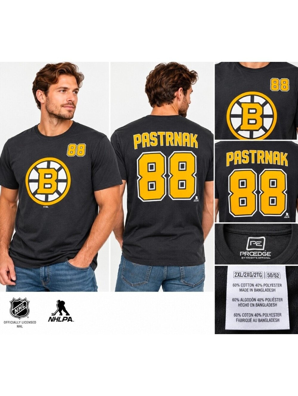 David Pastrnak #88 Boston Bruins NHL Pro Edge T Shirt Men 2XL NWT Black
